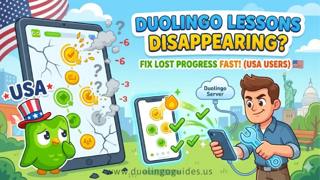 duolingo lessons disappearing fix lost progress fast usa