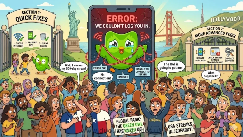 duolingo “we couldn’t log you in” error in the usa fixes actually