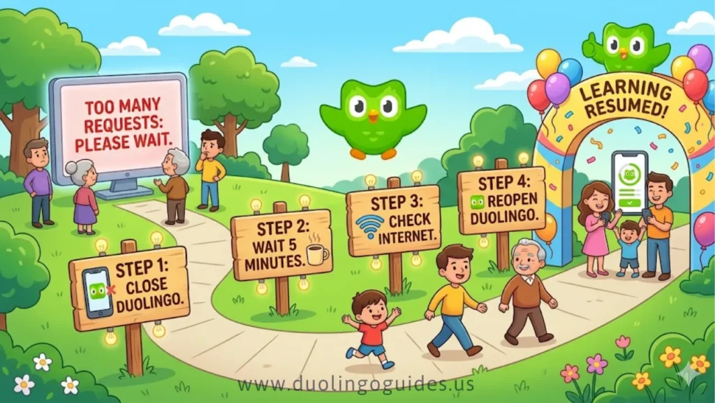 how to fix “too many requests” on duolingo fast working