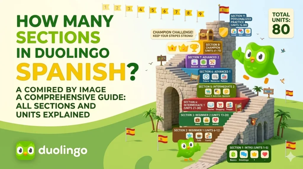 how many sections in duolingo spanish