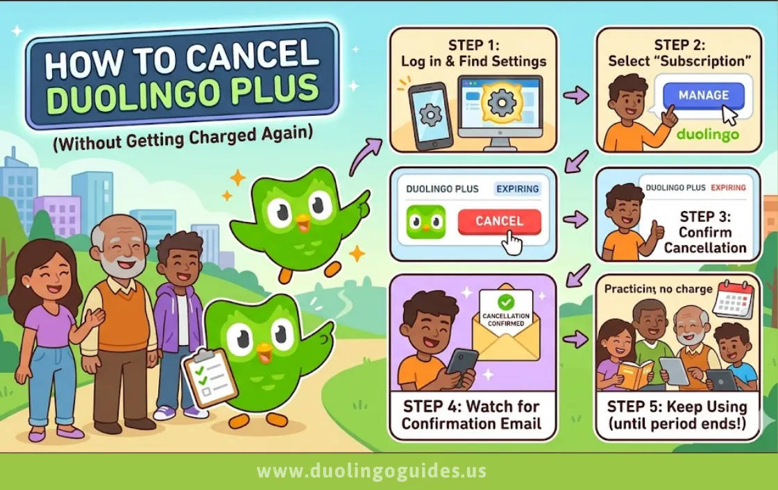 how to cancel duolingo plus - without getting charged again