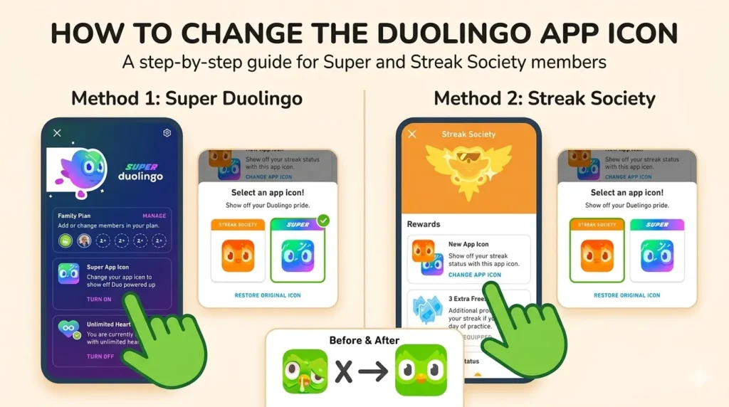 how to change the duolingo app icon